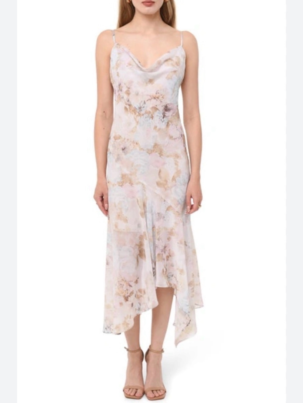 Wayf Pastel Floral Cowl Slip Dress - Pink & Cream